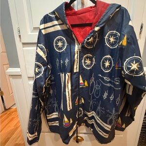 Vintage Nautical Themed zip up Jacket reversible with hood